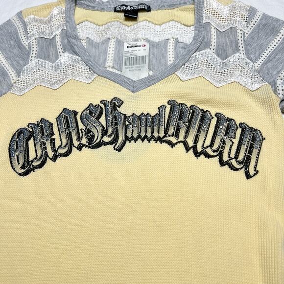 Crash & Burn Logo Shade Thermal Waffle T-Shirt Rhinestone Sequin Women's M NWT - Picture 2 of 11